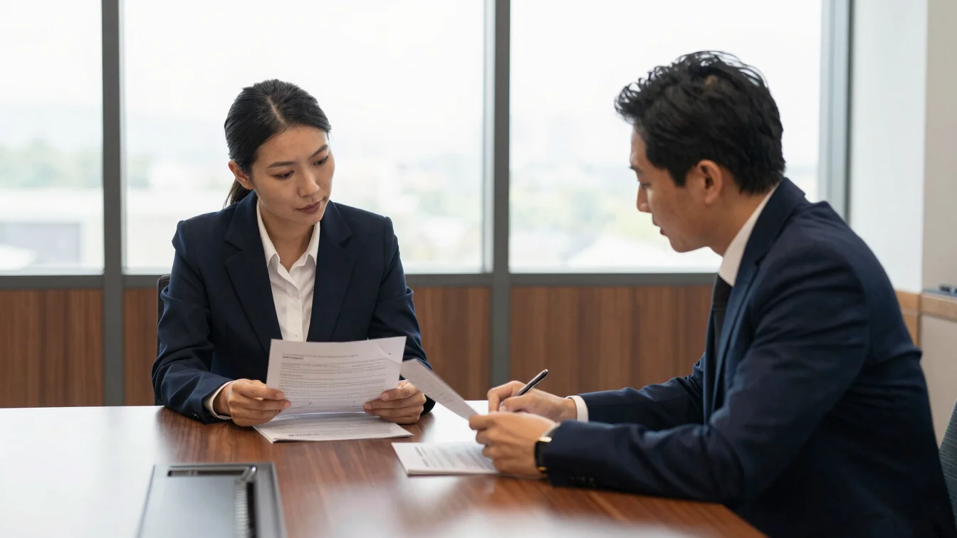 Modern corporate consultation room, two business professionals re